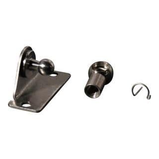 Support laterale avec boule, panne de balle et clip  de retenue BA30/K10+PF18 zingué support d'angle, 2 trous Ø4.3mm sur 40mm. Hauteur 16mm. Boule 10mm, pan PF18 (M8) non assemblé