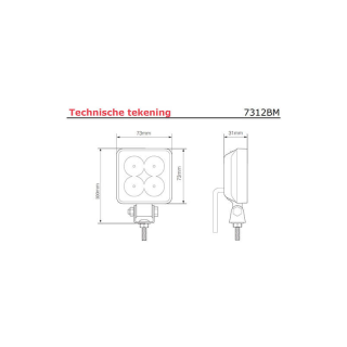 lampe de travail LED 12/24 V câble 400 mm 12 Watts blanc