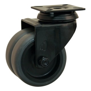 roulette pivotante 75mm Novio Noir serie 68-62 montage de la plaque palier lisse